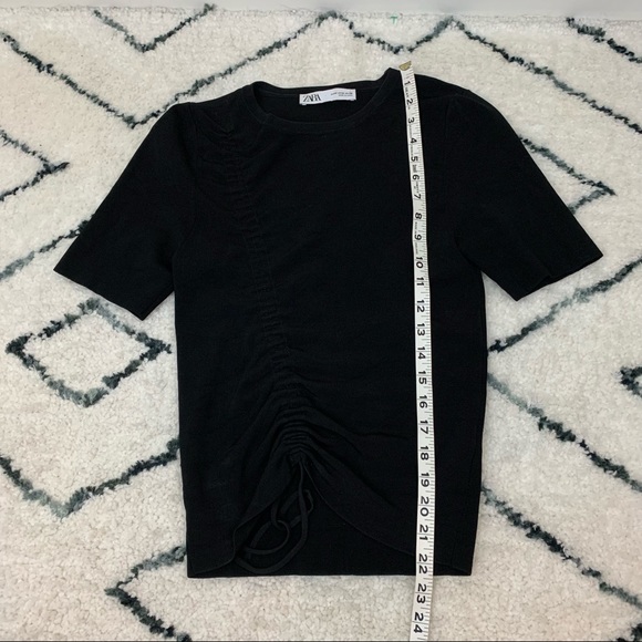 Zara Black Drawstring Front Short Sleeve Sweater Tee - Picture 7 of 11